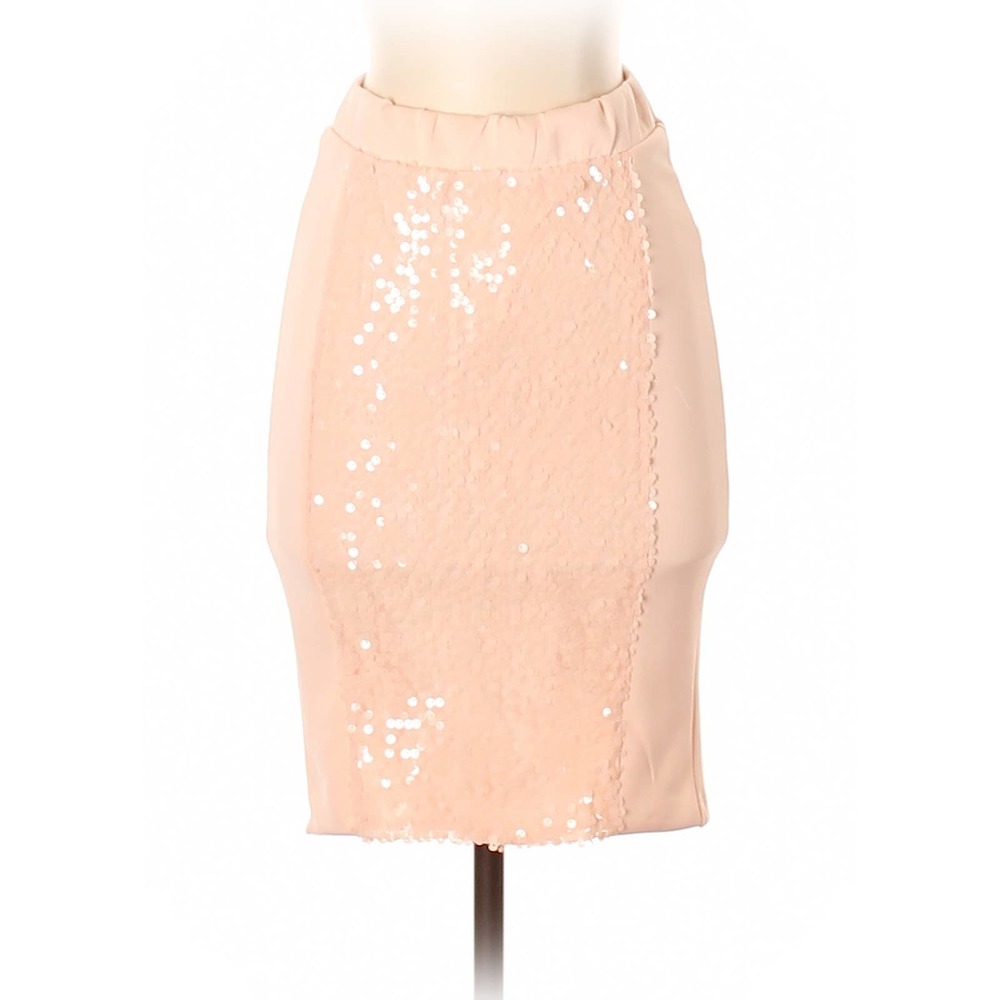 🦄 Forever 21 Barbiecore Peach Pink Sequin Panel Knee Length Skirt NWT Small